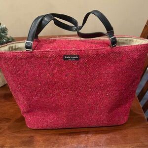 Vintage Kate Spade Red Tweed Tote with Black Handles